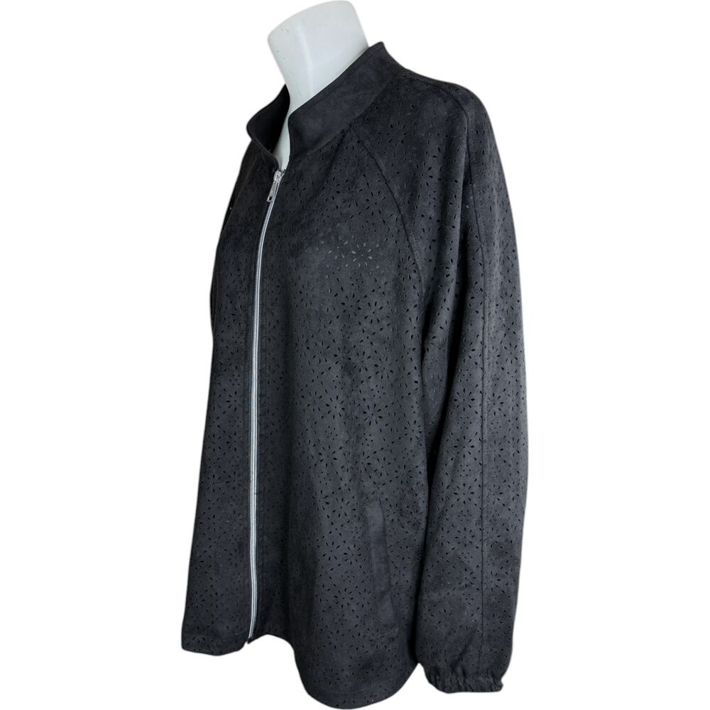 Dennis Basso Perforated Faux Suede Jacket Black‎ X-Large NWOT Eyelet Lined - Picture 5 of 13